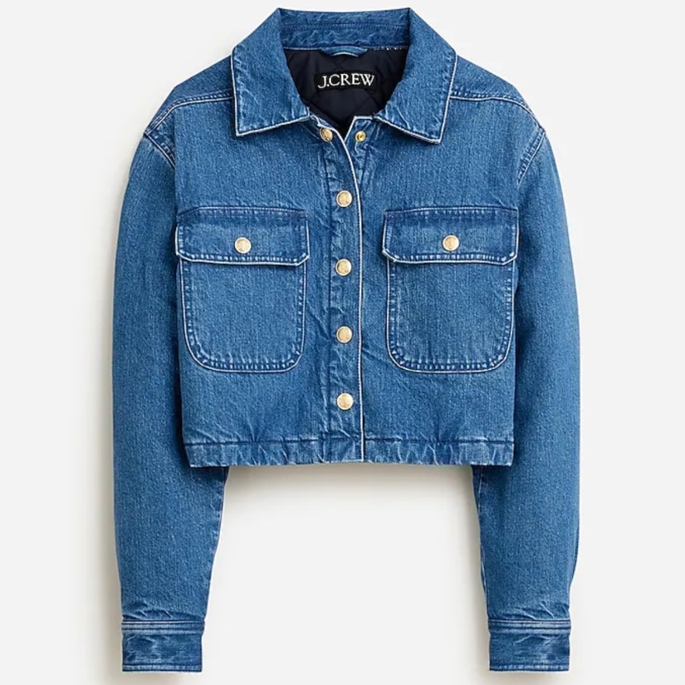 J.Crew Cropped Denim Puffer Jacket